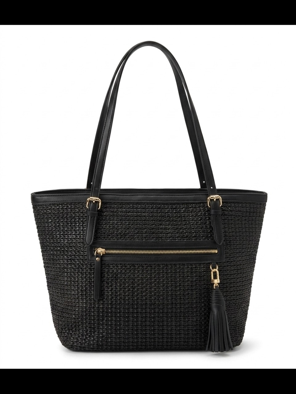 Lily & Ivy Black Woven Straw Tote Bag NWOT Summer Shoulder Purse